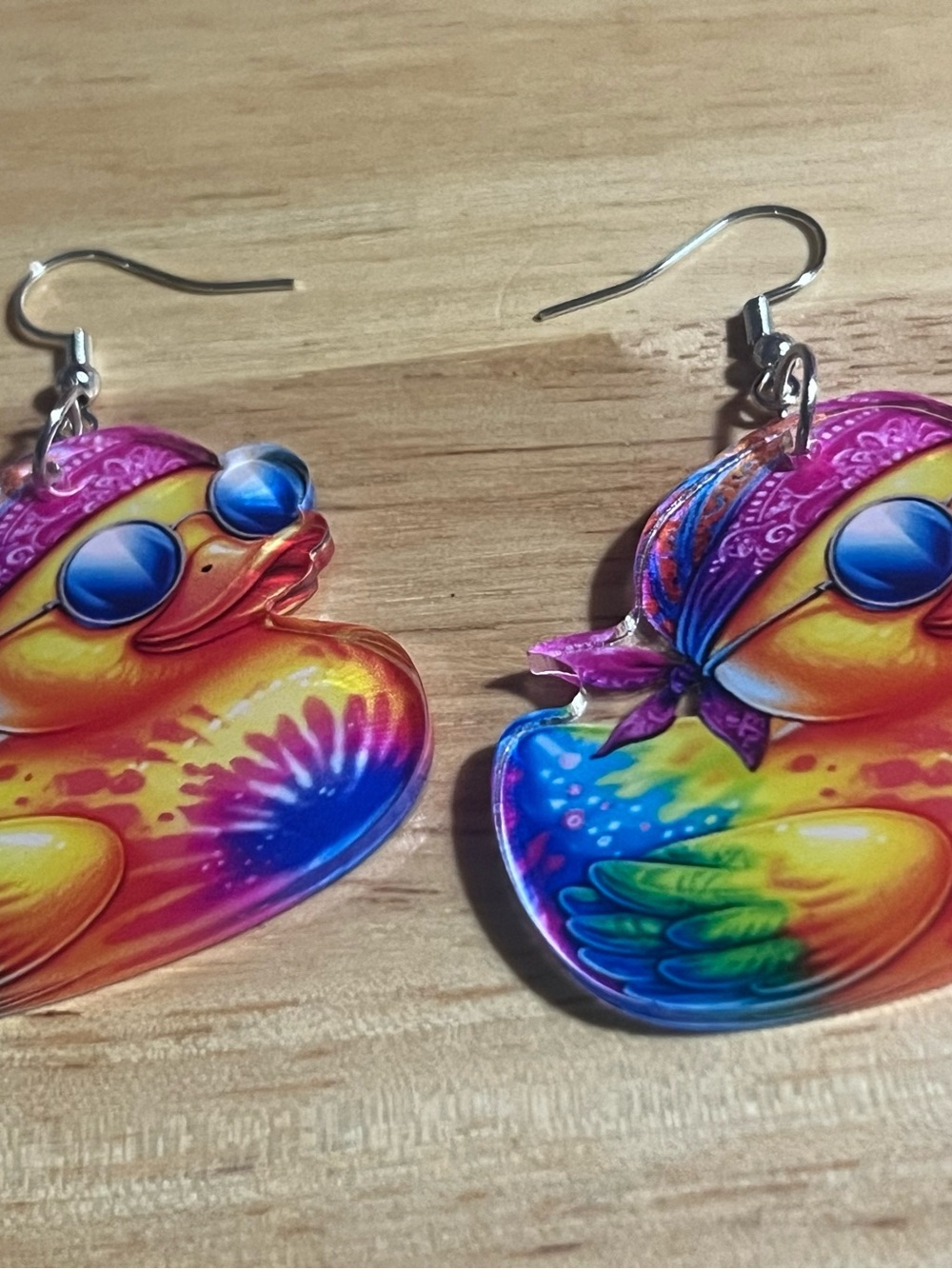 Colorful Tie-Dye Rubber Duck Dangle Earrings E59